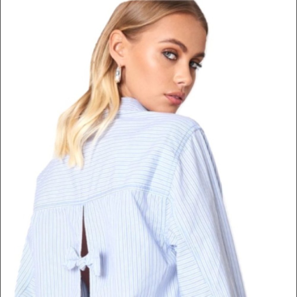 Free People Blue Striped Button Down Shirt